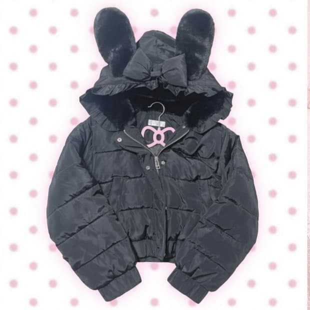 디어리 우사미미 퍼 블랙 패딩 빈티지 갸루