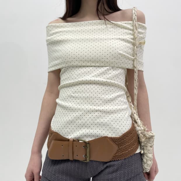 콜로신스 Back tie off shoulder - dot ivory