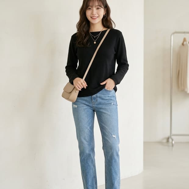 세인트제임스(SAINT JAMES) 블랙 무지 긴팔 티셔츠