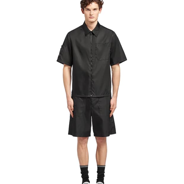 프라다 나일론 블랙 숏슬리브 하프 집업 셔츠 M