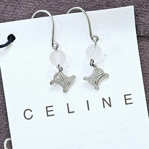 셀린느 빈티지 로즈쿼츠 드롭 이어링 (925 실버) [정품]