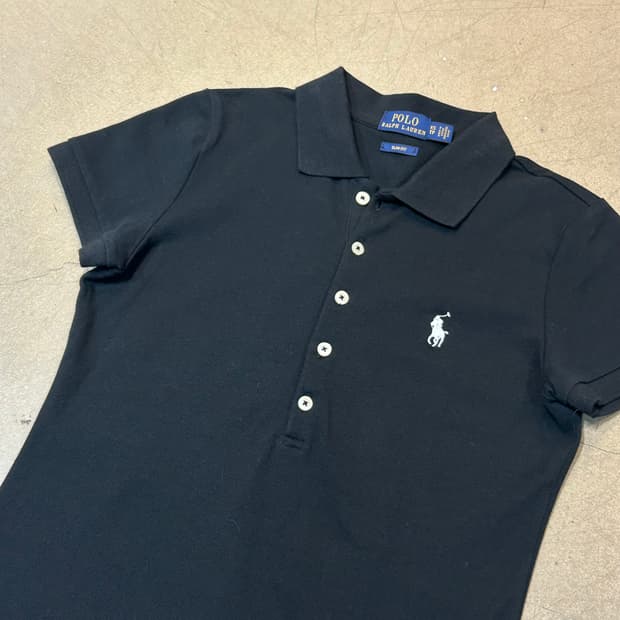 XS 폴로랄프로렌 슬림 핏 여성용 블랙 카라 반팔티