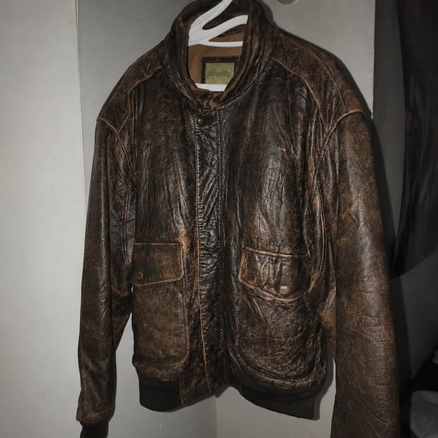 90s distressed brown leather jacket