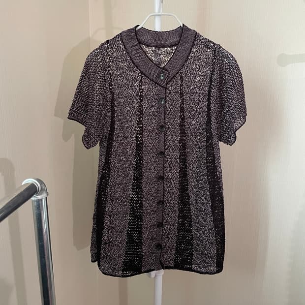 믹스 니트 반팔 가디건