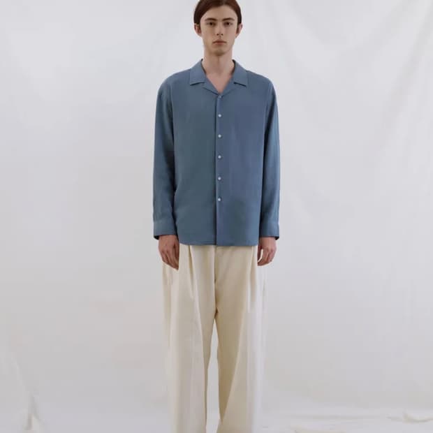 아노블리어 루즈핏 오픈카라 텐셀 린넨 셔츠