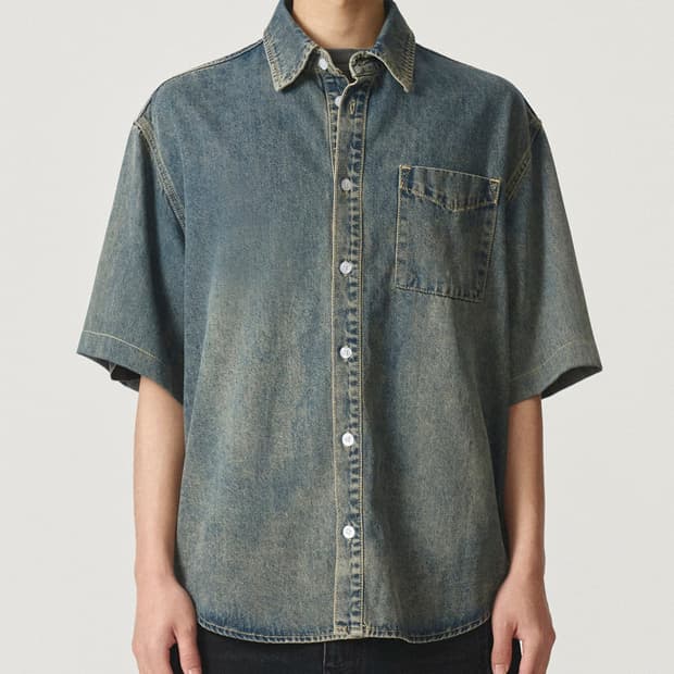 카네이테이 DENIM HALF SHIRT (BLUE) L size
