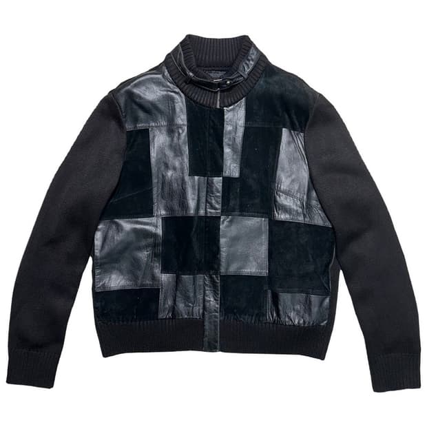 snow case 레더 스웨이드 패치 니트 자켓 77