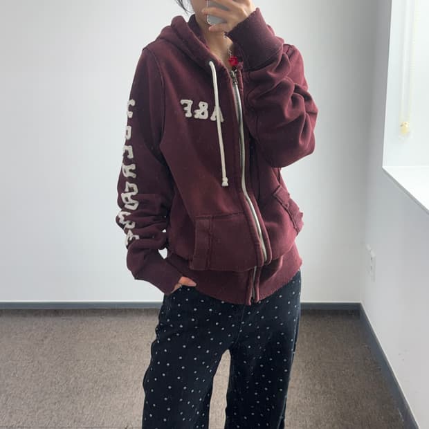 Abercrombie 아베크롬비 사이드로고 버건디 후드집업