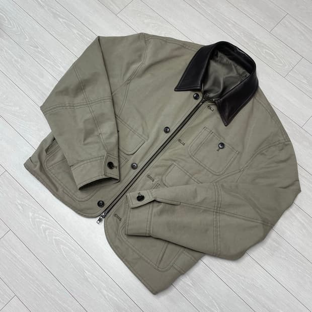 엘무드 클레버 레더 컴바인 블루종 자켓 카키