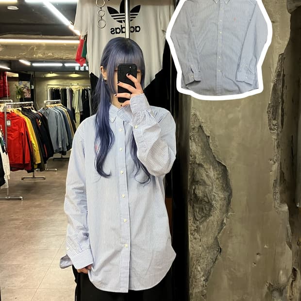 폴로 랄프로렌 스트라이프 셔츠 블루 M #csz2277