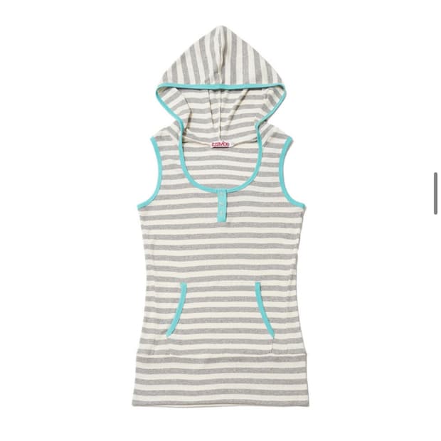 ITZ STRIPE HENLEY HOOD SLEEVELESS - GRAY