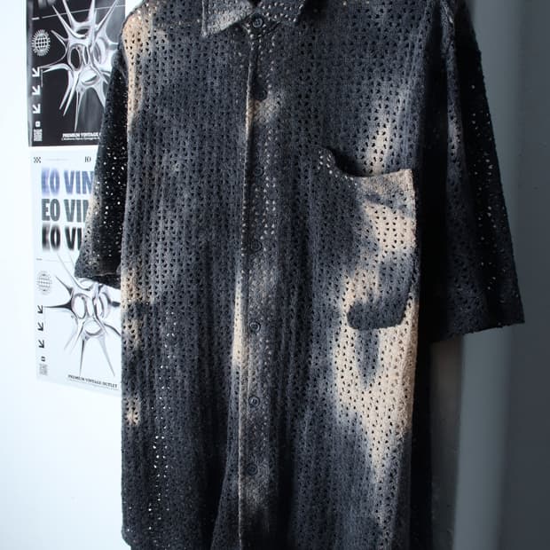 (XL-2XL) 트립르센스 반팔 카라 티셔츠 니트 차콜-H31779