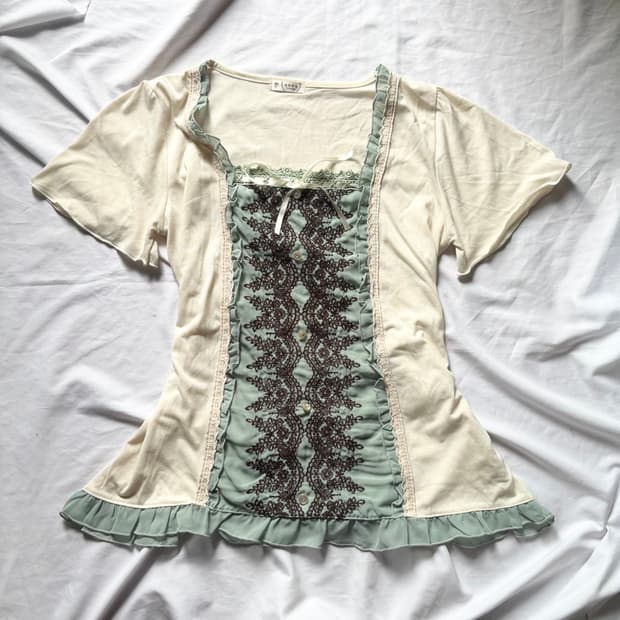 빈티지 엑시즈팜 민트초코 모리 갸루 블라우스