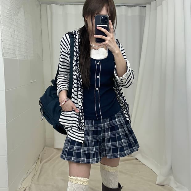 빈티지 네이비 니혼진 프레피 코디세트