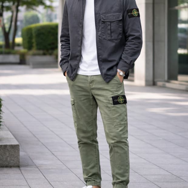  [풀셋] 스톤아일랜드 가먼트다잉 셔츠 자켓 + 카고 팬츠 