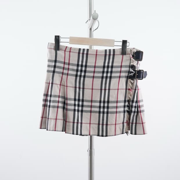 Burberry 런던라벨 체크 모직 버클 숏 랩스커트