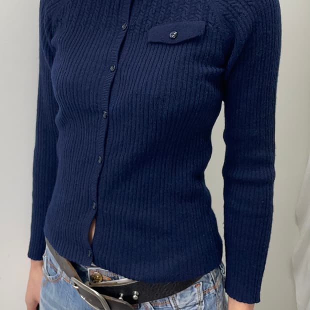 vintage 네이비 케이블 니트 가디건 
