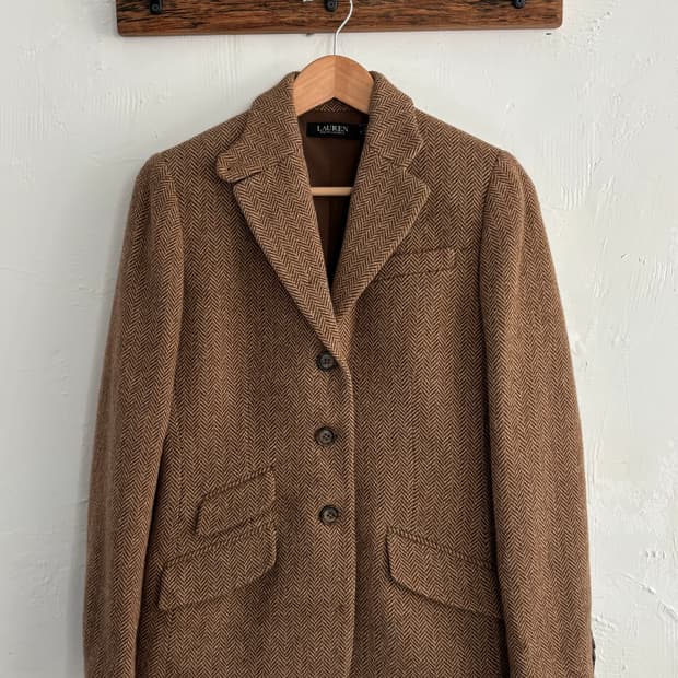 Lauren 로렌 브라운 헤링본 울 블레이저