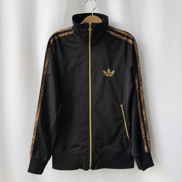 아디다스 일본한정 골드 트레포일 레오파드 트랙탑 블랙 XS