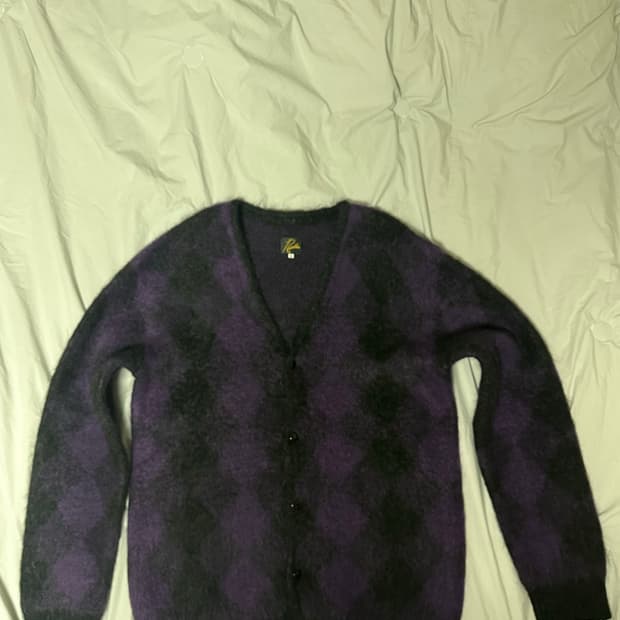 최종가격 L 니들스 모헤어 가디건 차콜 퍼플 다이아몬드