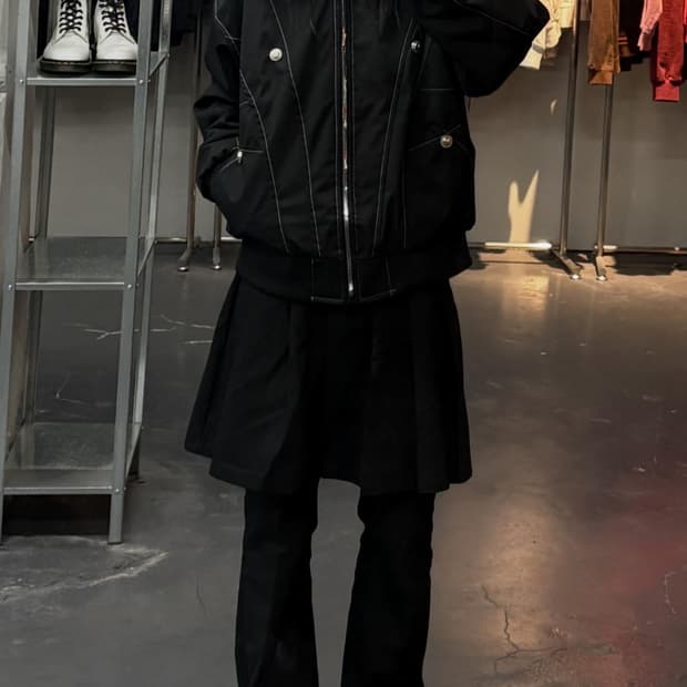 빈티지 절개 스티치 크롭 라쿤 점퍼 (퍼 탈부착 가능)A3528