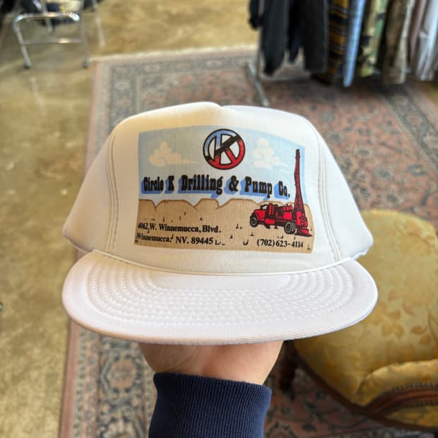 80s 미국 굴착 회사 풀 패브릭 트러커캡 데드스탁