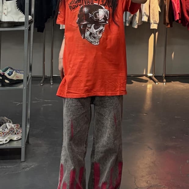 할리데이비슨 스컬 그래픽 오렌지 반팔 A3426