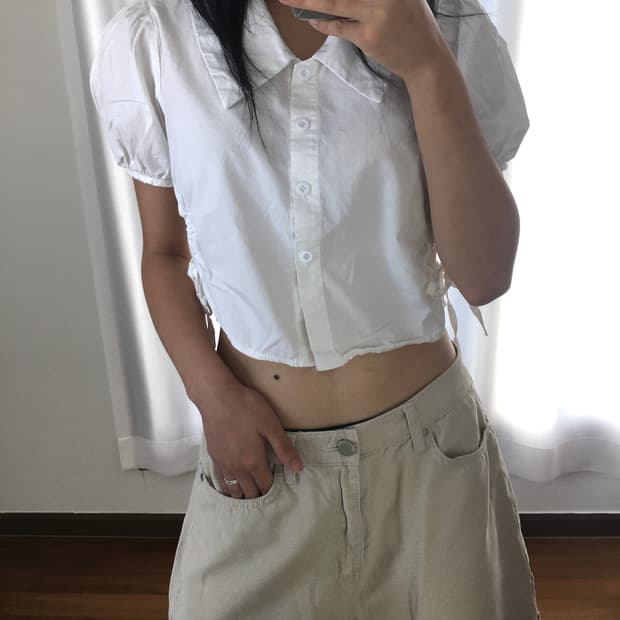 big collar crop shirt