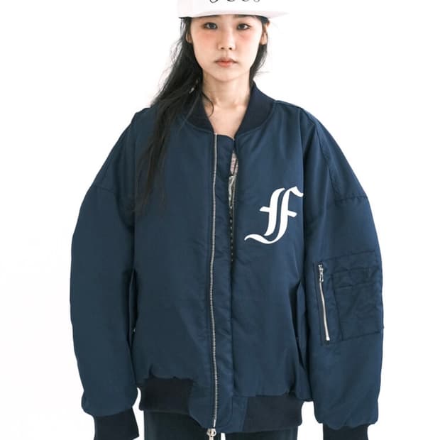 patch bomber padded jacket (navy)