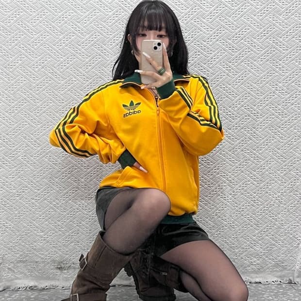 아디다스 흑탭 오스트리아 레트로 그린오렌지 져지 집업 105 C10935