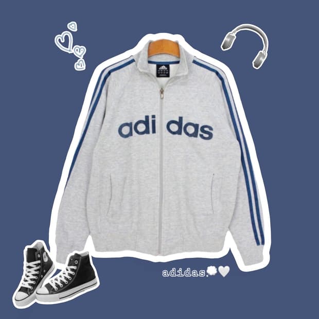 아디다스 면 코튼 그레이 빅로고 대대장 집업