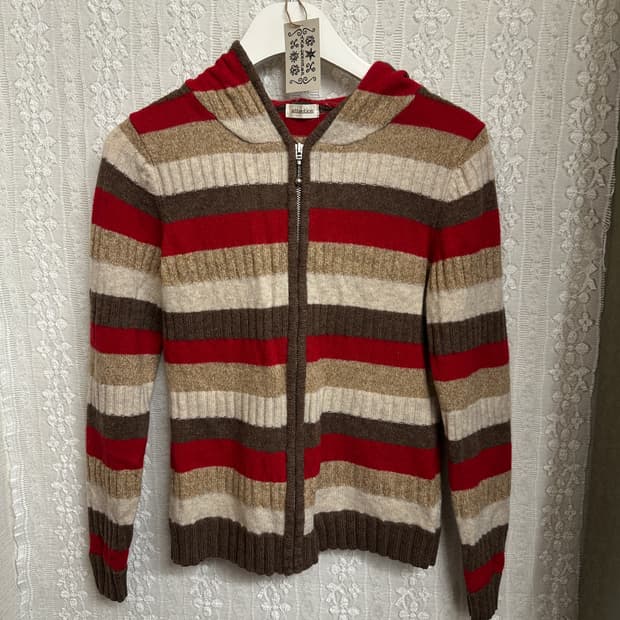 attention wool100% 후드 니트 집업