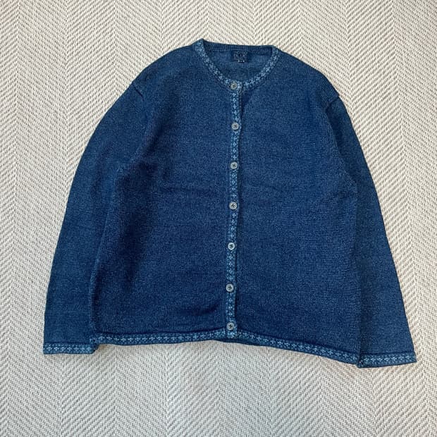 인디고 블루 웍스 버튼 데님 가디건