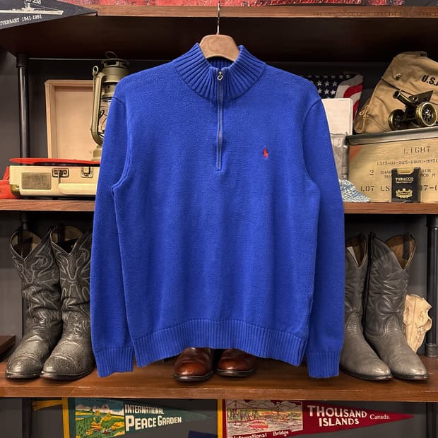 90s 폴로 랄프로렌 청키립 하프집업 니트 스웨터 코발트블루 N989