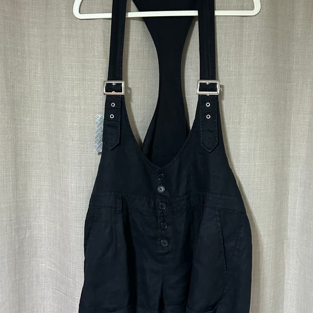 빈티지 블랙 린넨 오버롤