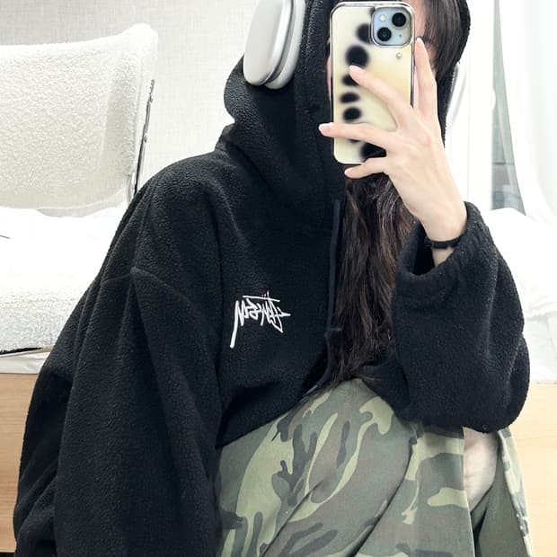 스투시 자수로고 브론슨 블랙 후리스 후드