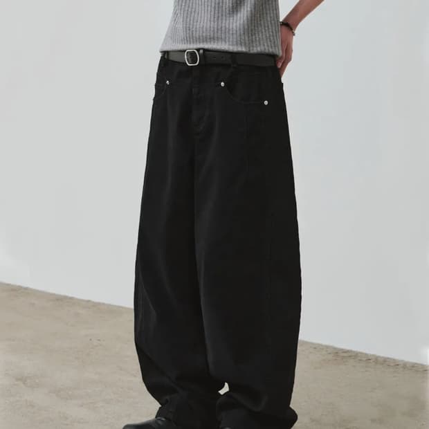 알리스 웨이스트 커브드 코튼 팬츠 블랙 M
