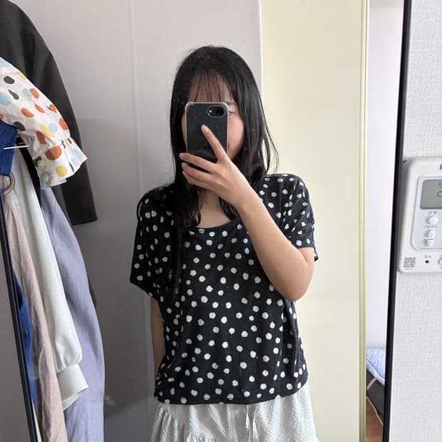 빈티지 모리걸 민트 dot 크로셰 티셔츠