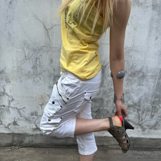 Y2k white zip cargo pants