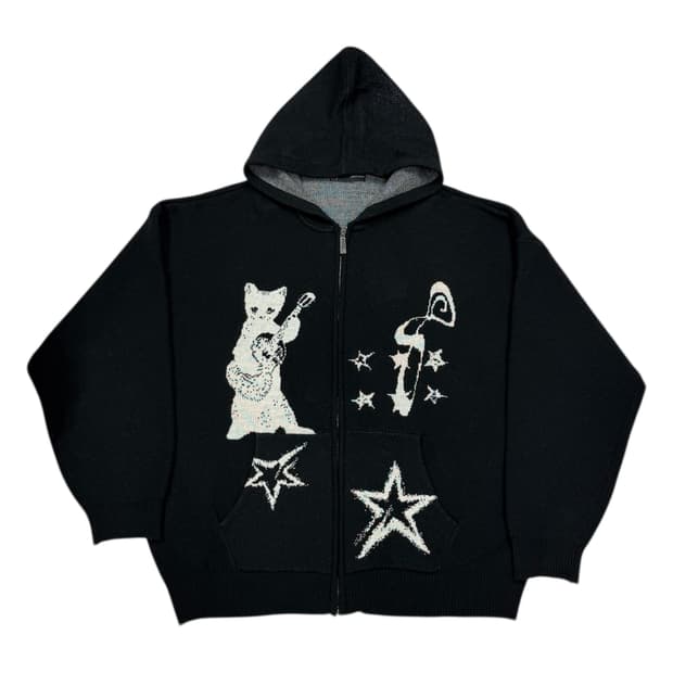 레더리 인사이드 더 클로젯 고양이 캣 니트 후드집업 블랙 L