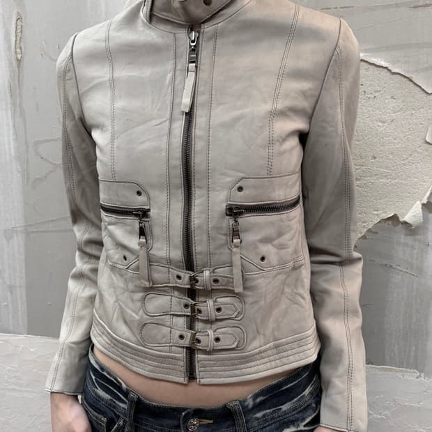 beige detail sheepskin jacket