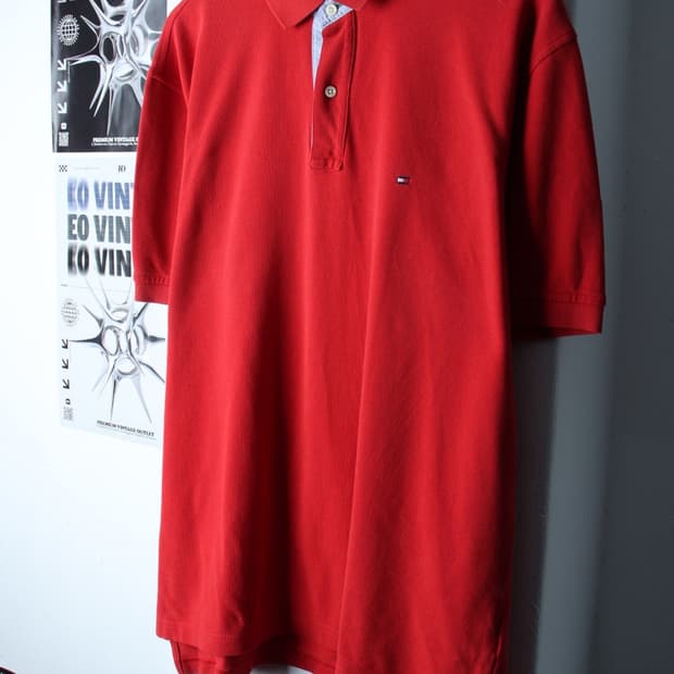 (L-2XL) 타미힐피거 반팔 카라 티셔츠 빅사이즈 레드-H30284