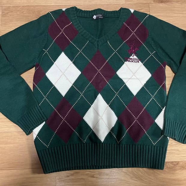 빈티지 아가일 브이넥니트