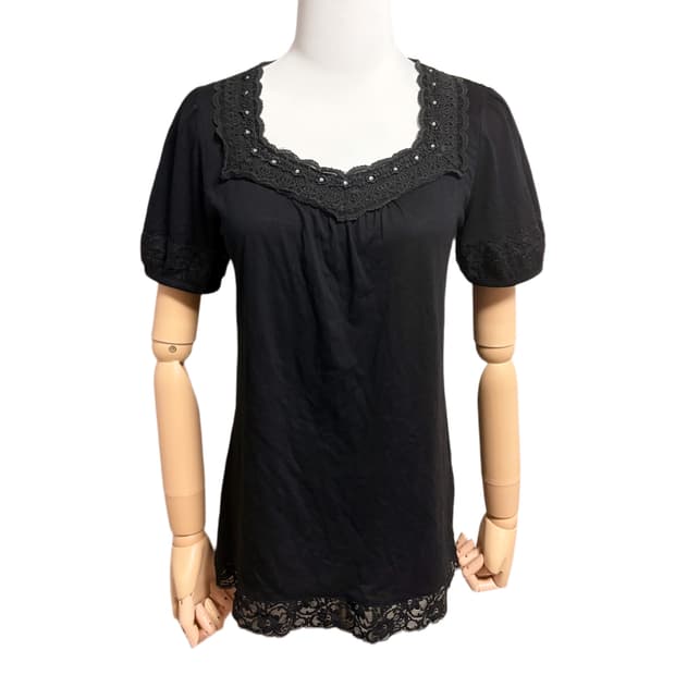 (이체시에눌) axes femme 엑시즈팜 블랙 레이스 큐빅 반팔