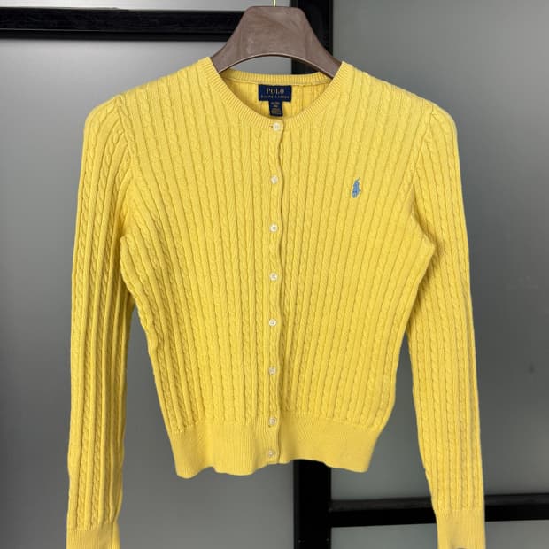 [L]POLO 옐로우 꽈배기 가디건 
