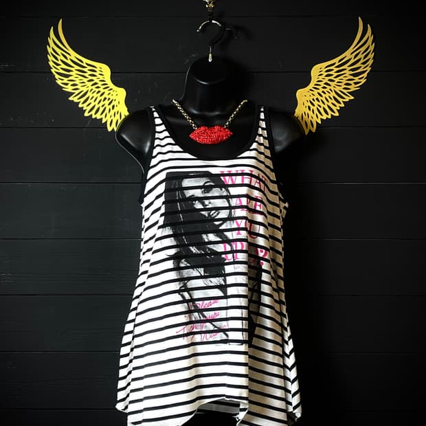 JPN 갸루 스트라이프 줄무늬 플레어 슬리브리스 나시 탑