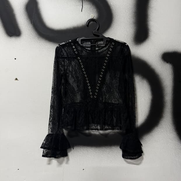 VTG 빈티지 고스로리 아일렛 디테일 레이스 시스루 블라우스