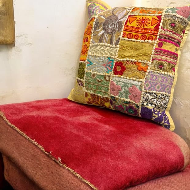 india embroidered cushion& fabric poster
