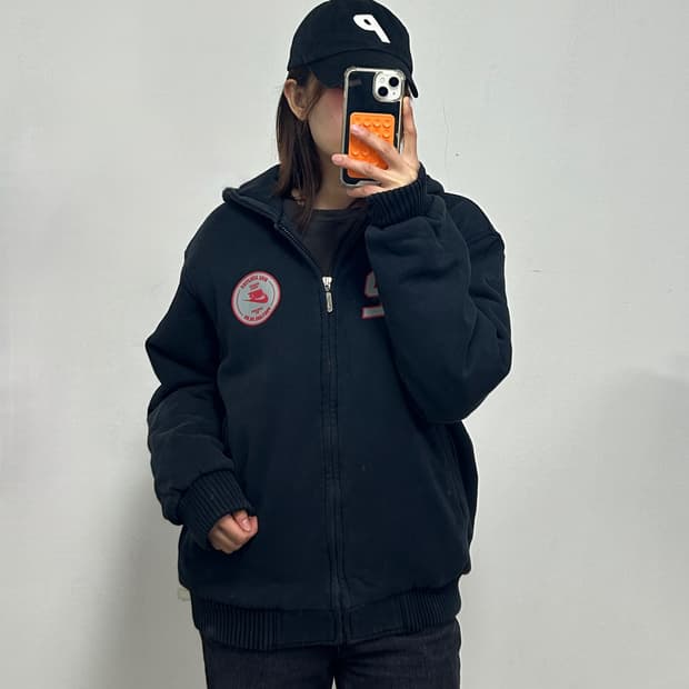 00s 나이키 포틀랜드 누빔 후드 점퍼 블랙 