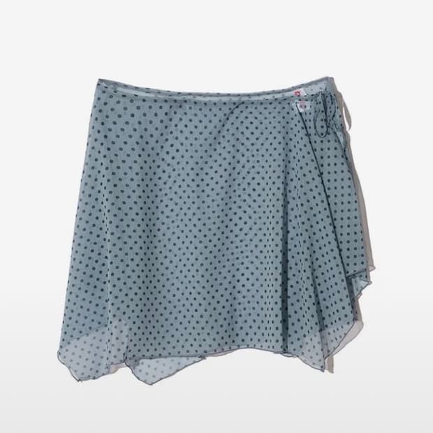 잇자바이브 스카이블루 도티드 레이어드 랩 미디 스커트